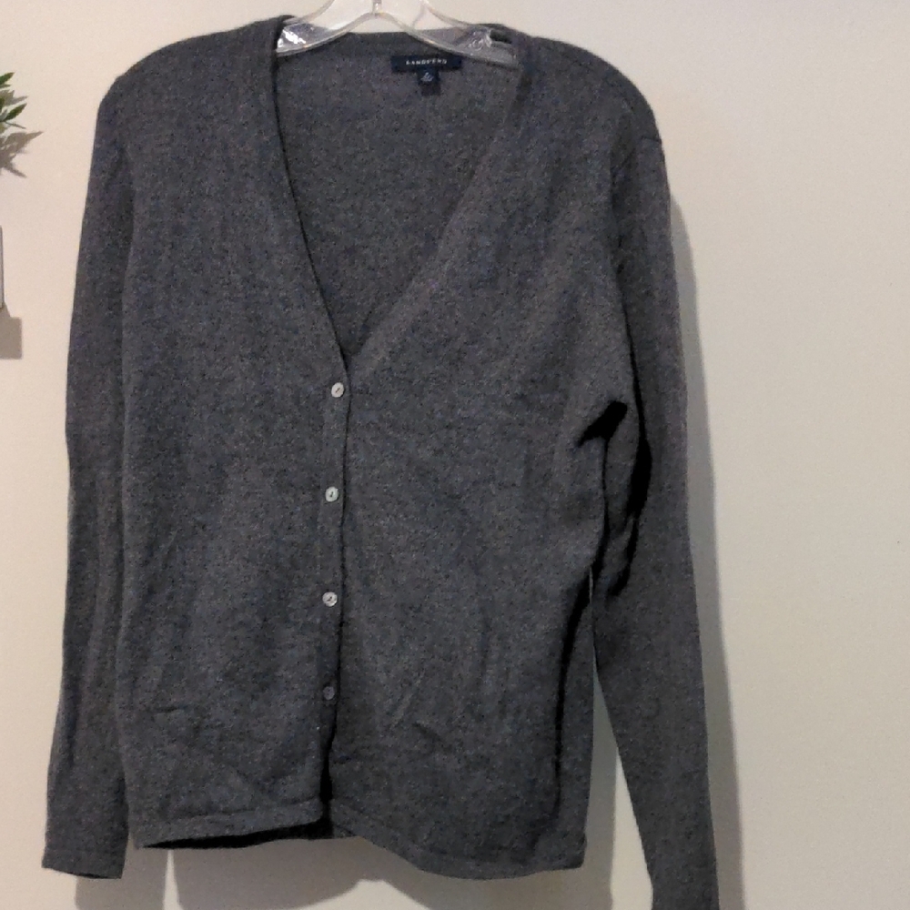Women Size M Land's End Gray Cashmere Button-Up Cardigan
